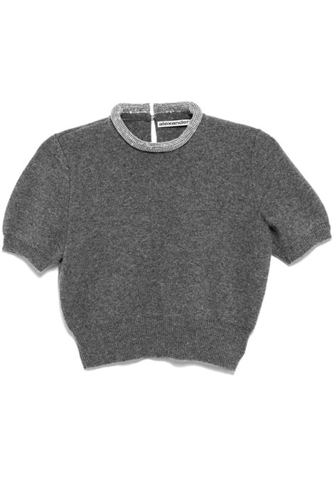 Top a maniche corte con strass  in grigio Alexander wang - donna